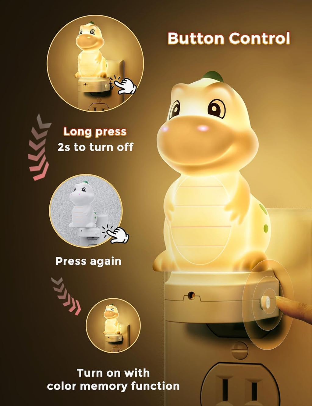 L LOHAS LED Plug in Night Light for Kids,2-Pack 3D Cute Dinosaur Night Lights with Dusk to Dawn Sensor, RGB+Soft White 3000K Dinosaur…