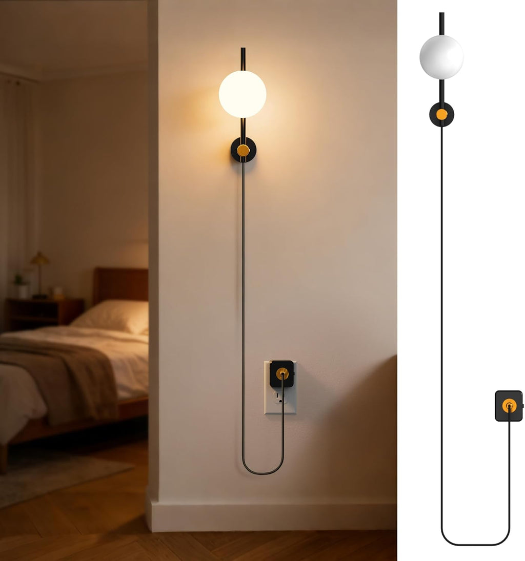 JandCase Night Lights Plug into Wall, 3000K Round Milky Night Light with 1.5M Braided Cord, 0-100 LM Adjustable Plug in Nightlight, Auto…
