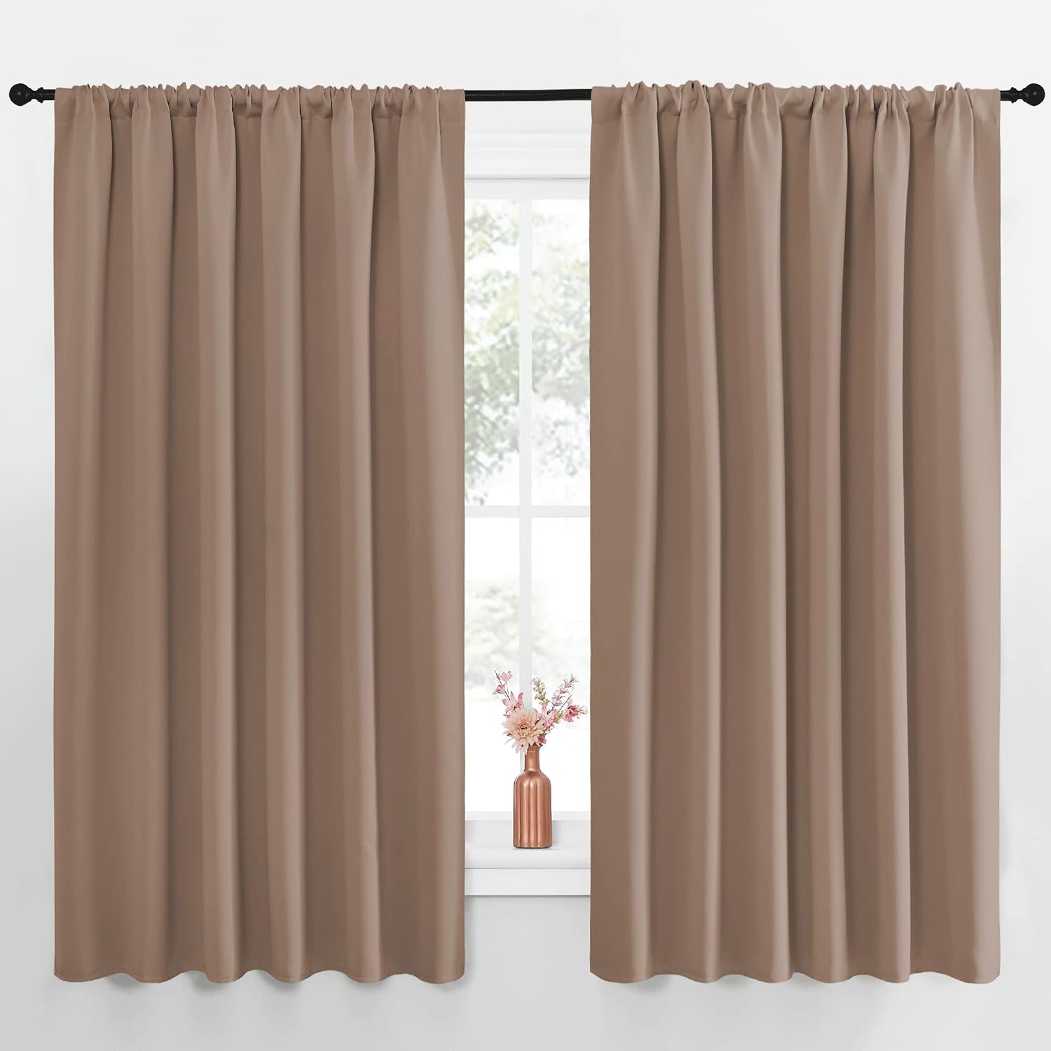 NICETOWN Kids Blackout Curtain Panels - Window Treatment Thermal Insulated Solid Rod Pocket Blackout Drapes for Bedroom (Cappuccino, Set…
