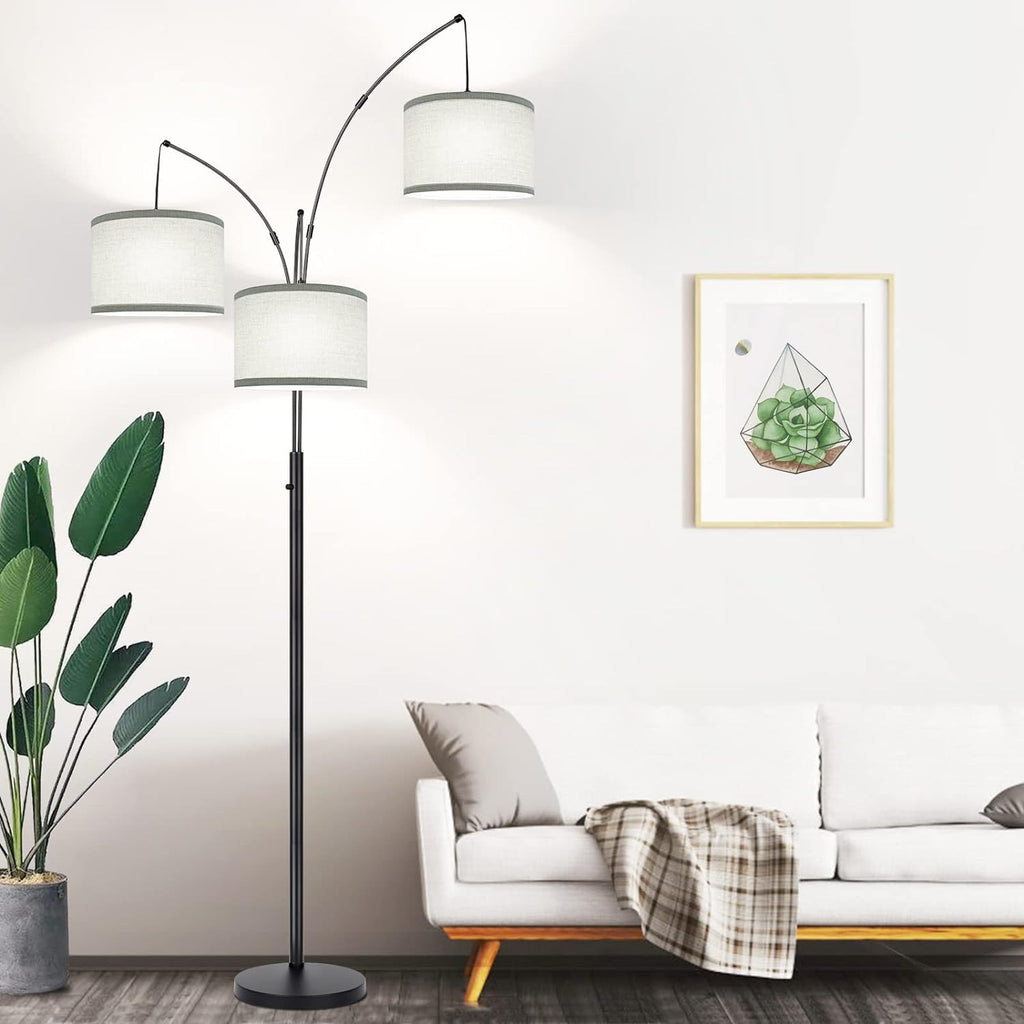 Dimmable Floor Lamp - 3 Lights Arc Floor Lamps for Living Room, 1000LM Modern Tall Standing Lamp With Gray Shades & Heavy Base, Mid…