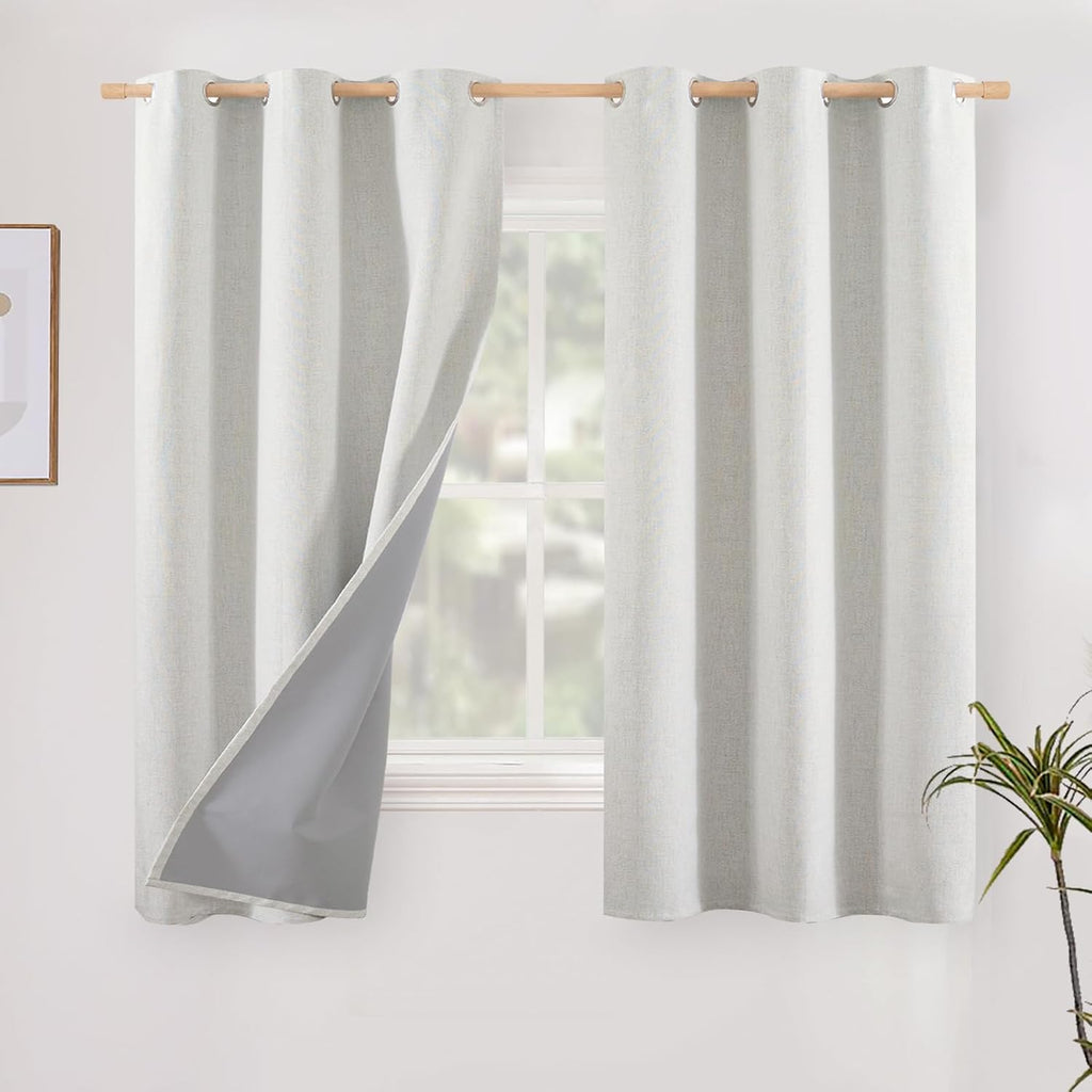 YoungsTex Ivory Linen Blackout Curtains 40 Inches Long, Short Thermal Insulated Drapes with Grommet Darkening Privacy for Bathroom Bedroom…