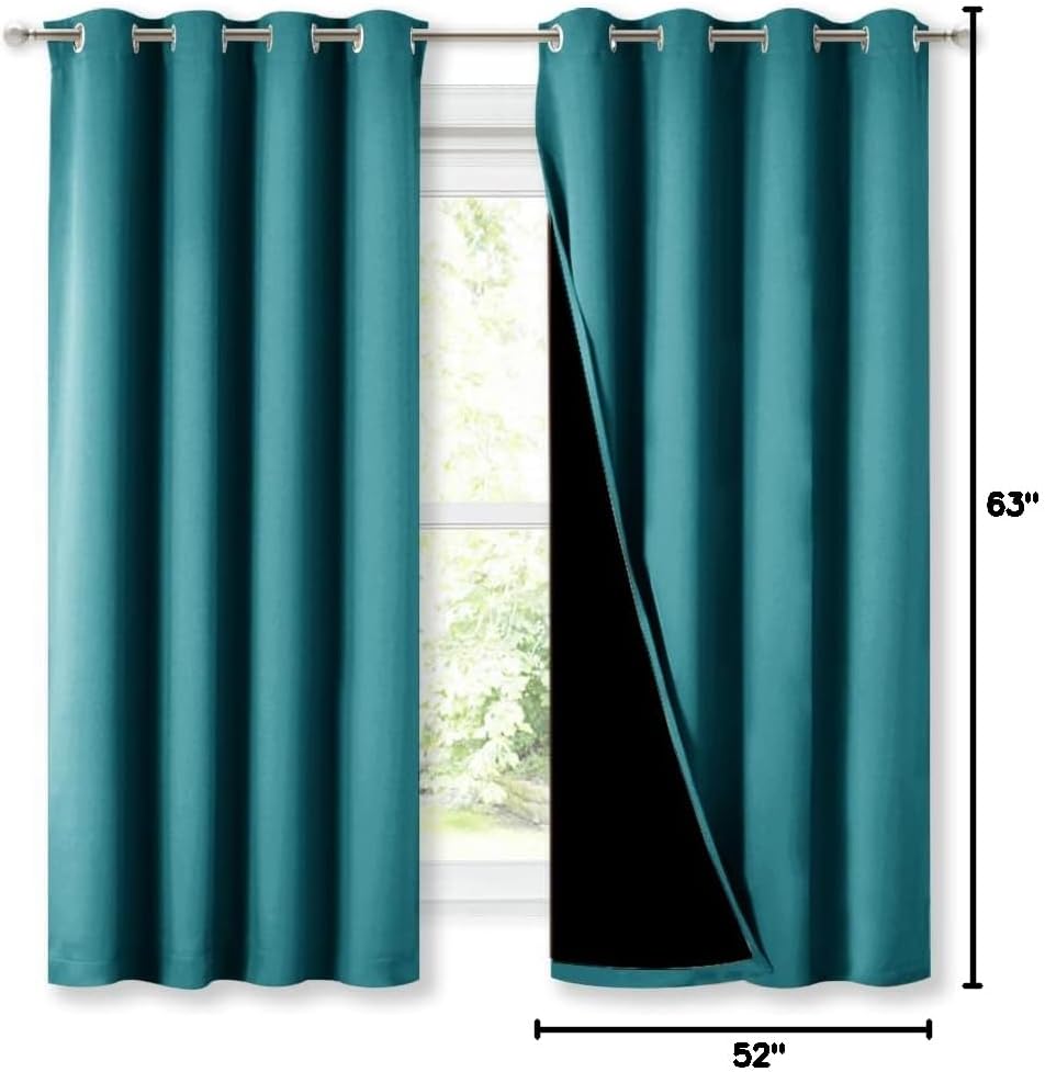 Nicetown 100% Blackout Curtains with Black Liner, Thermal Insulated Full Blackout 2-Layer Lined Drapes, Energy Efficiency Window Draperies…