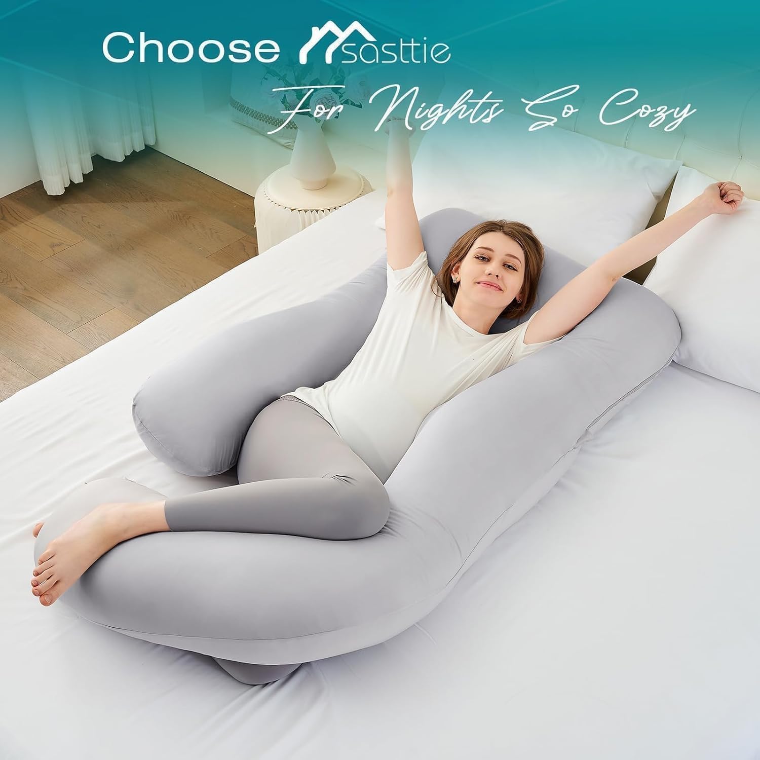 Sasttie Pregnancy Pillows for Sleeping, Jumbo U Shaped Cooling Full Body Pillow with Removable Cover, Pregnant Women Must Haves, Maternity…