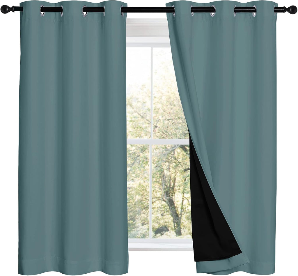 Nicetown 100% Blackout Curtains 54 inches Long, Double-Deck Completely Blackout Window Treatment Thermal Insulated Lined Drapes for Small W…