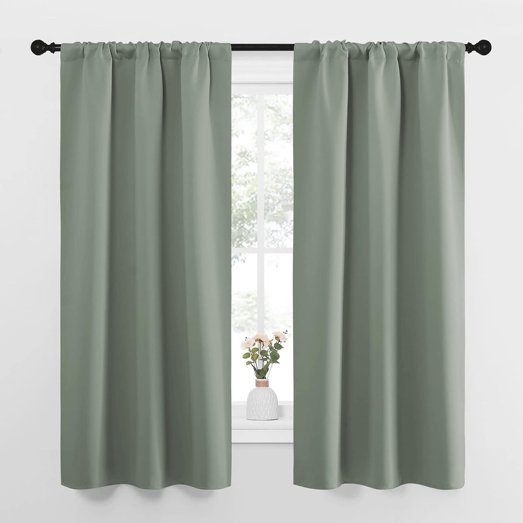 NICETOWN Window Curtains Blackout Drapes - Thermal Insulated Solid Rod Pocket Blackout Curtains/Draperies for Living Room (Greyish Green…