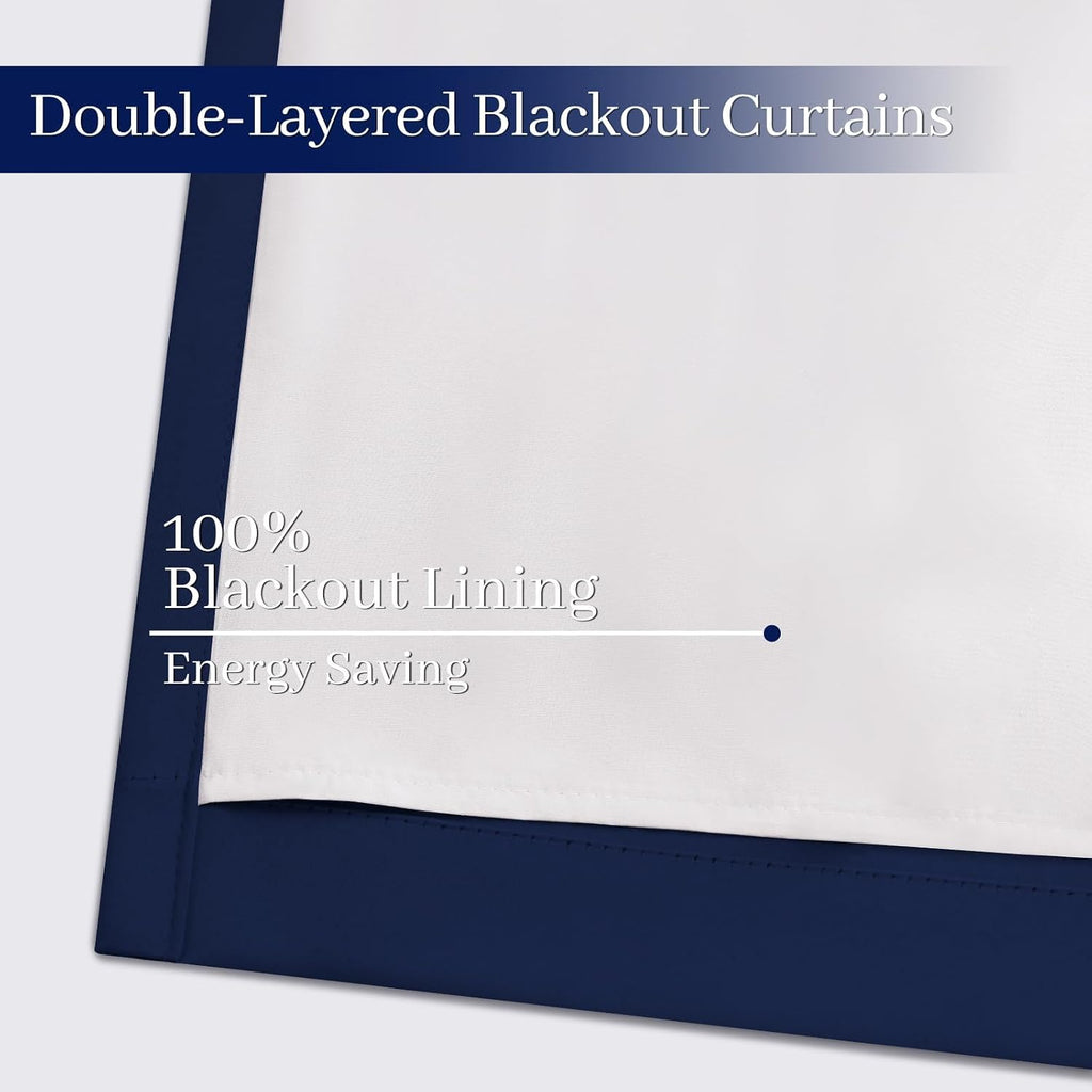 Yakamok Navy Blue 100% Blackout Curtains 96 Inches Long Thermal Insulated Window Curtain for Bedroom Living Room Darkening Set of 2 Panels…