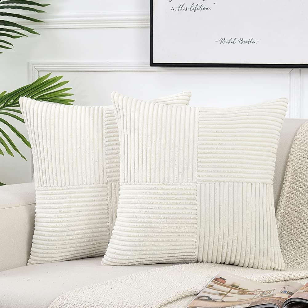 Fancy Homi Cream White Decorative Throw Pillow Covers 20x20 Inch for Living Room Couch Bed Sofa, Farmhouse Boho Home Decor, Soft Corss…