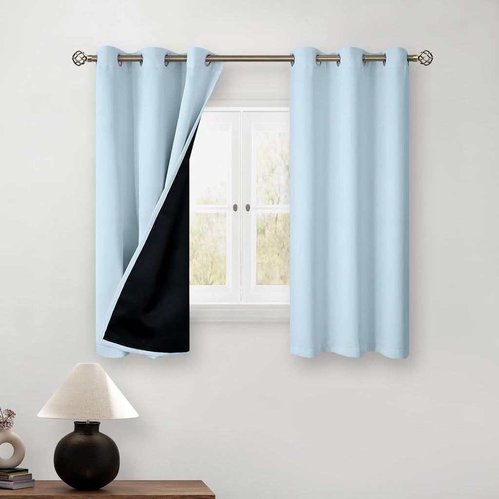 BGment Baby Blue 100% Blackout Curtains for Kids Bedroom 45 Inch Length, Thermal Insulated Full Light Blocking Grommet Noise Cancelling Sma…