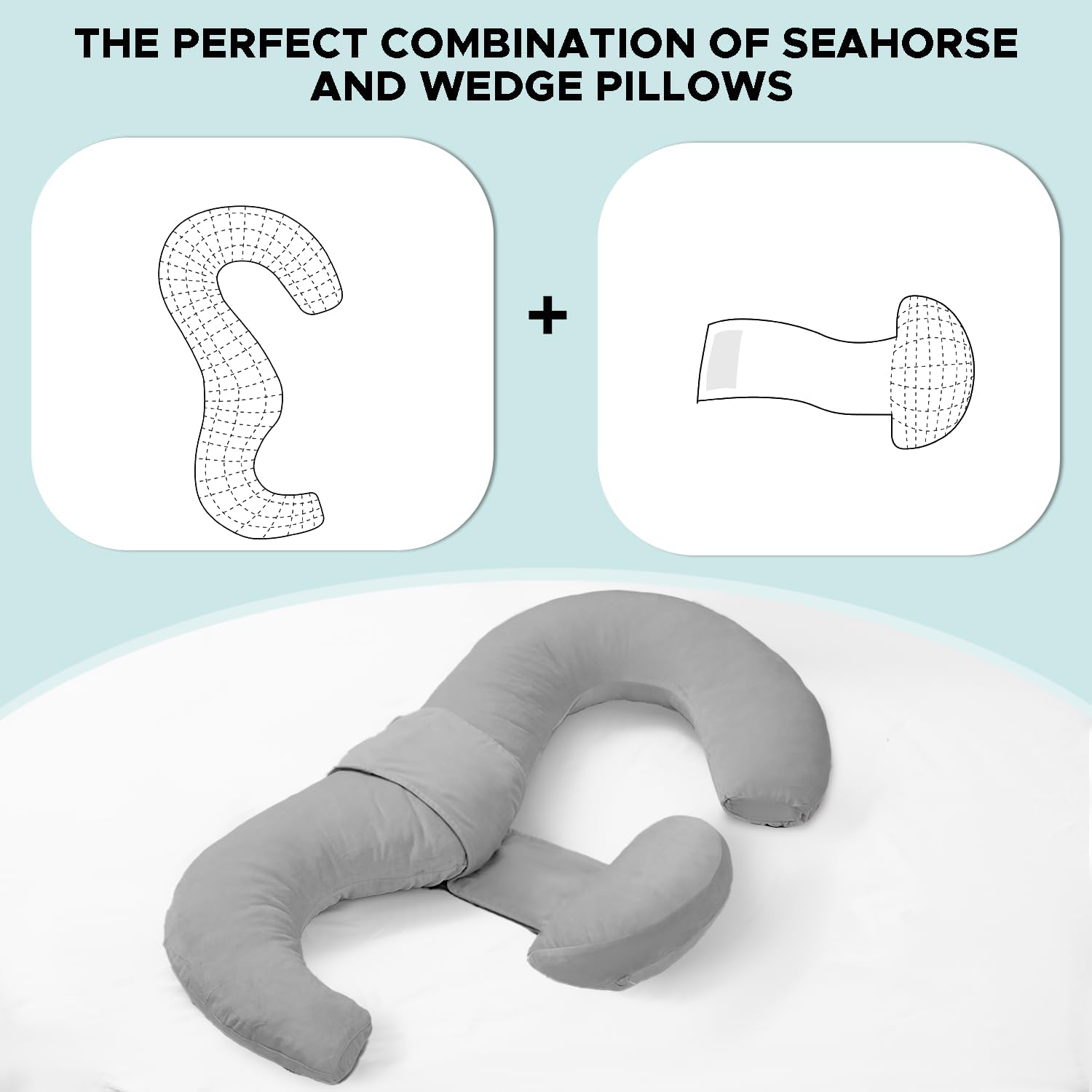 SchnauzerHome Pregnancy Pillows for Sleeping, E Shaped Maternity Pillow for Pregnant Women with Adjustable Wedge Pillow, 48 Inch Full Body…