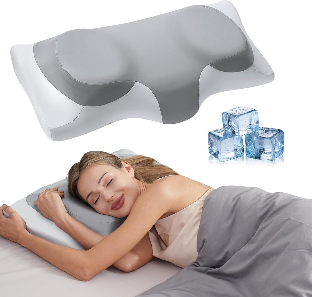 Ablegrid Dual-Layer Memory Foam Cervical Neck Support Pillow, Contour Cooling Gel Pillow for Neck Shoulder, Ergonomic Orthopedic Adjustable…