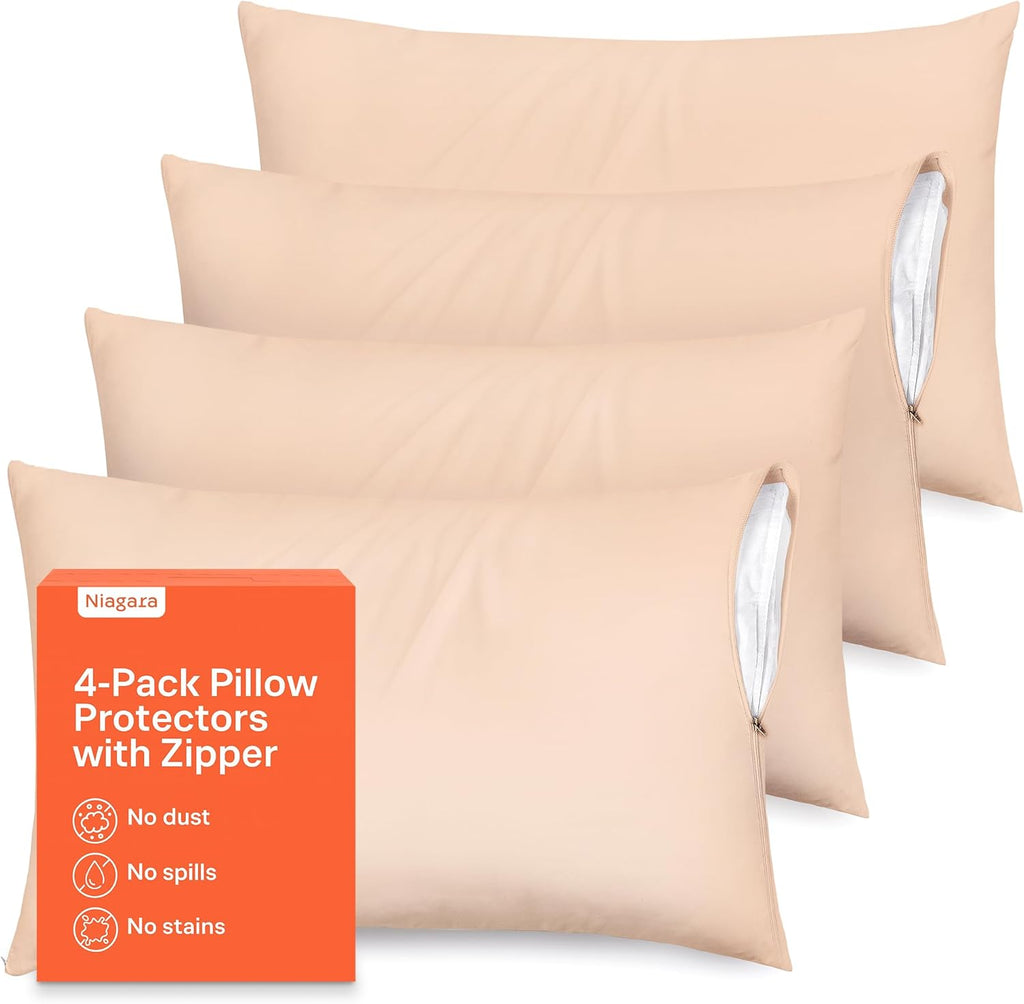 Ultra Soft Pillow Protectors with Zipper King Size - Set of 4 Breathable Pillow Covers - 100% Protection Against Stains, Dust & Dirt…