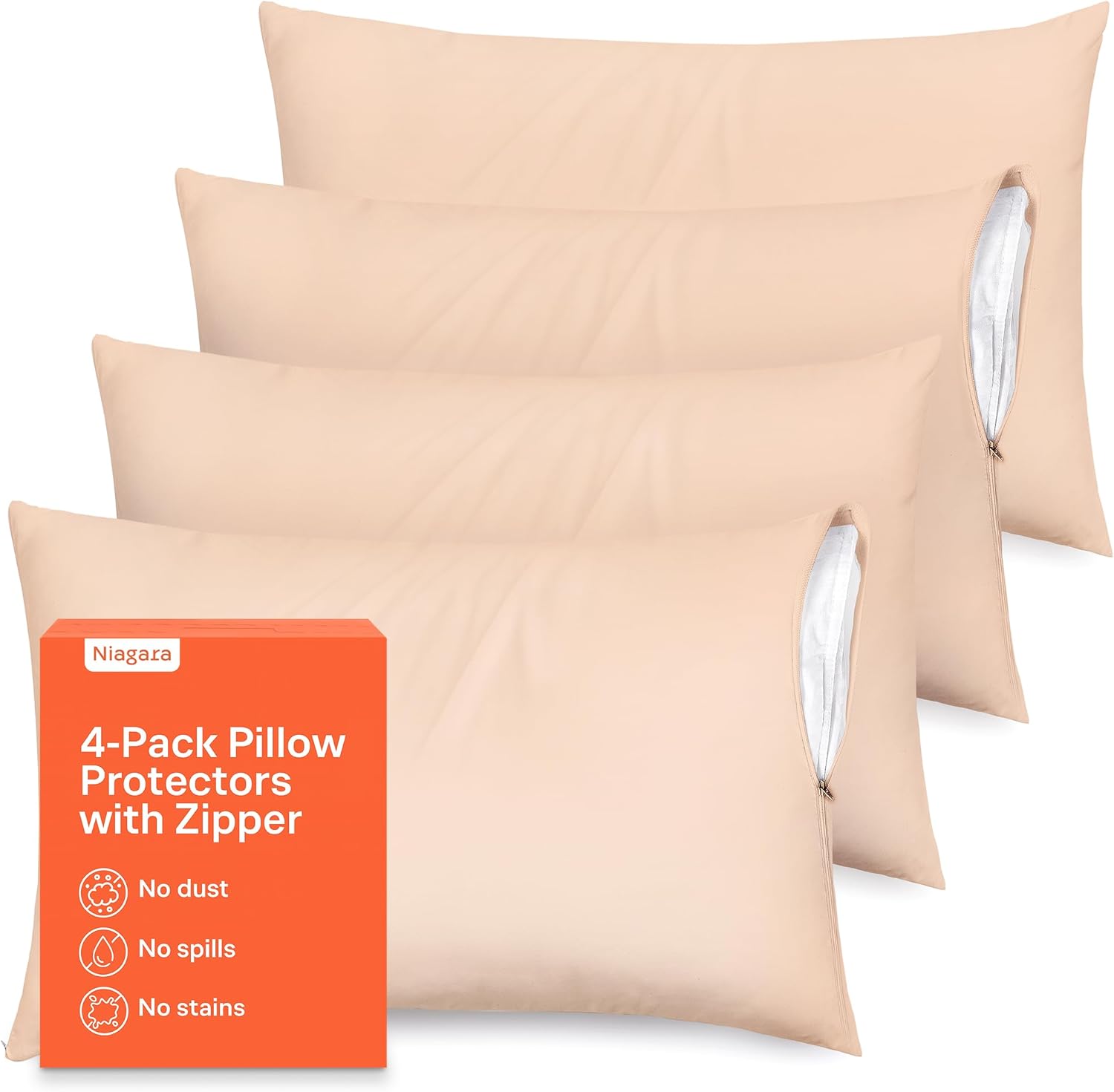 Ultra Soft Pillow Protectors with Zipper Queen Size - Set of 4 Breathable Pillow Covers - 100% Protection Against Stains, Dust & Dirt…