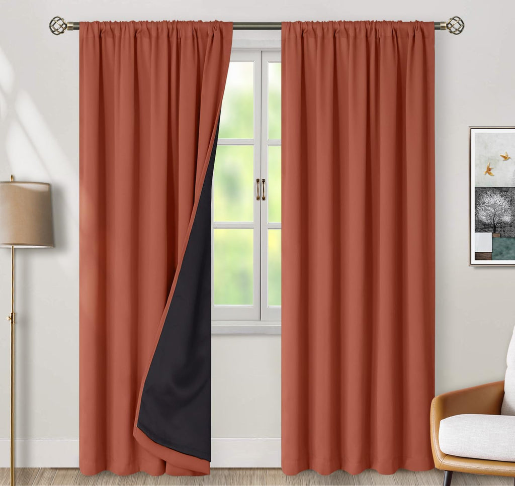 BGment Terracotta 100% Blackout Curtains 84 Inches Long with Thermal Insulation Liner, Noise Cancelling Double Layer Room Darkening Rod…