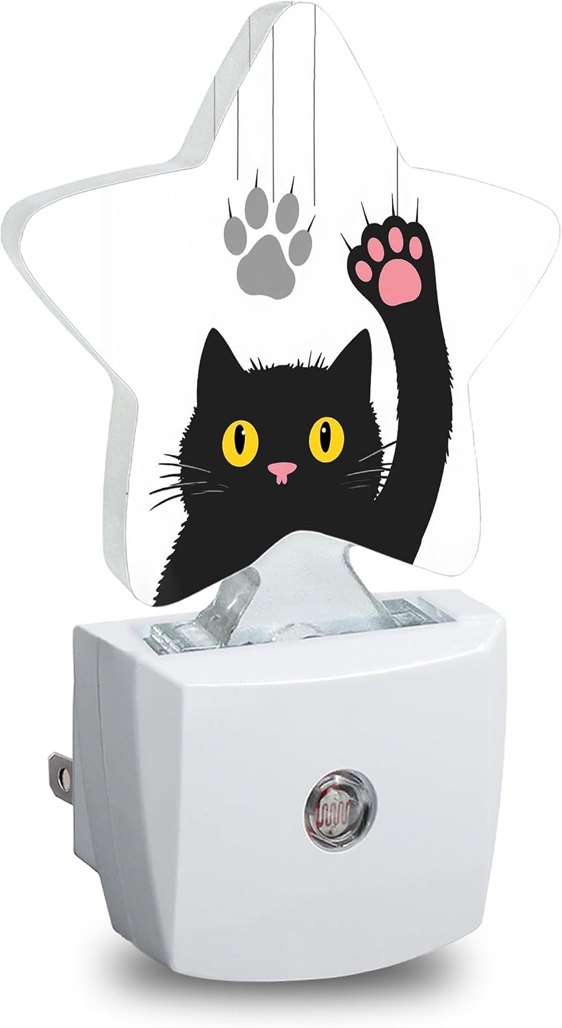 Star Night Light with Dusk to Dawn Sensor, Black Cat Plug in Night Light for Kids Bedroom Nursery, Soft Warm Glow Lamp for Hallway…