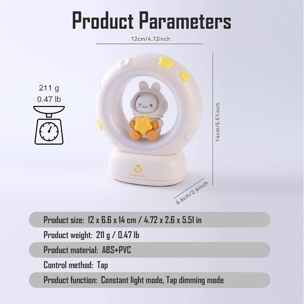 Moon and Bunny Rechargeable Night Light, Safe PVC and ABS Material, 3 Brightness Levels, Tap Control, Warm Light, Toddler Sleeping Lamp…