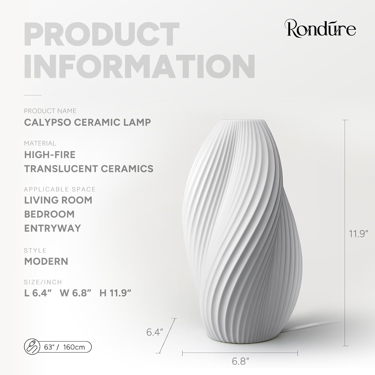 Rondure 11.9" Modern Ceramic Table Lamp, Fully Dimmable Modern Bedside Lamps for Bedroom, Living Room and Nightstand, White Translucent Cer…