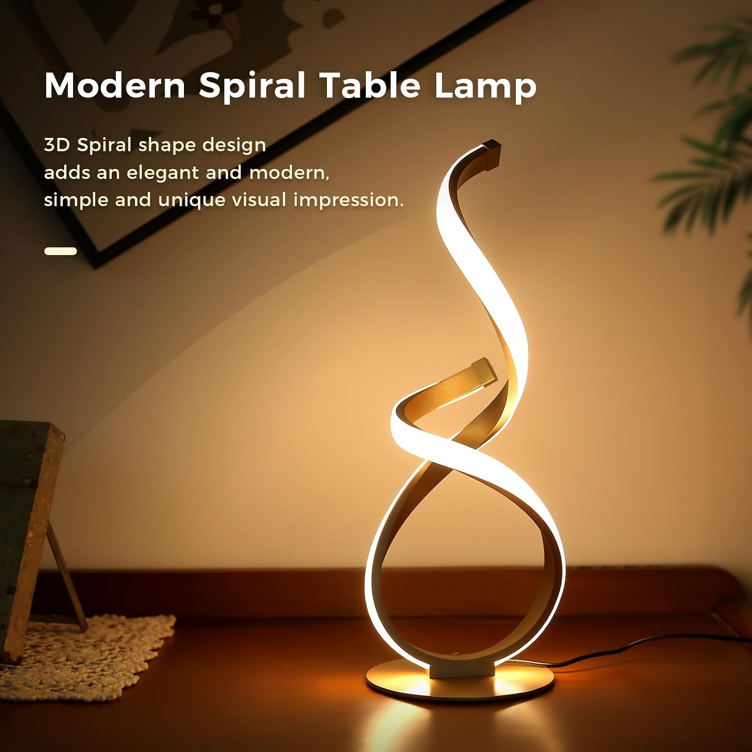 2 Pack Bedside Table Lamp, LED Spiral Desk Lamp, Touch Dimmable, 3 Color Temperature, Modern Nightstand Light for Night Stands, Unique…