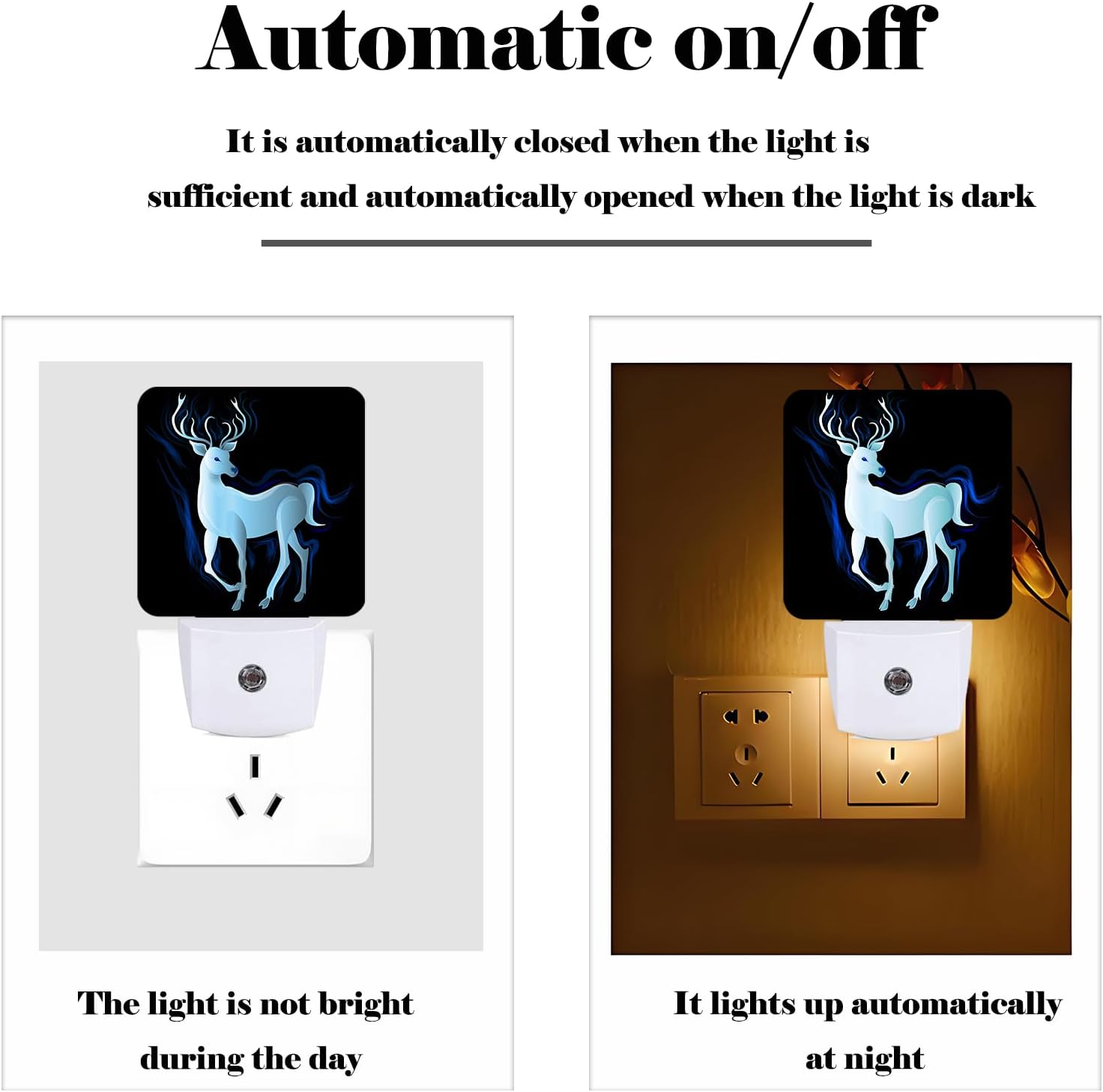 Blue Deer Night Light, Plug Into Wall Decor for Stairway, Hallway, Kitchen, Dusk to Dawn Sensor Nightlights for Boys/Girls/Women/Men Room Gifts