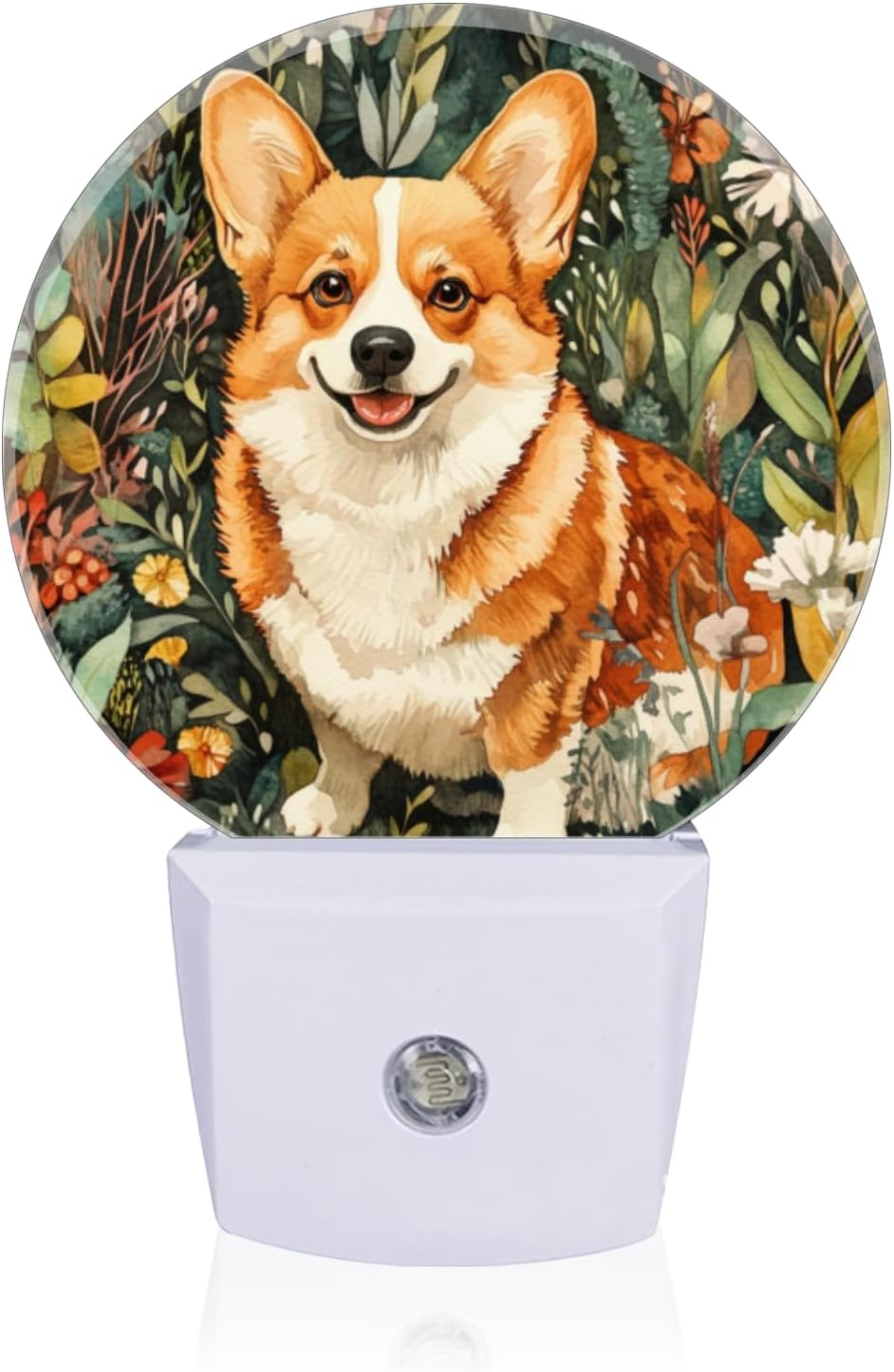 LED Night Lights Lamp with Dusk to Dawn Sensor, Lovely Smiling Corgi in The Flowers Night Light Plug Into Wall for Kids Room, Bedroom…