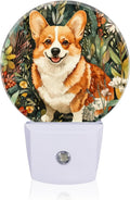 LED Night Lights Lamp with Dusk to Dawn Sensor, Lovely Smiling Corgi in The Flowers Night Light Plug Into Wall for Kids Room, Bedroom…