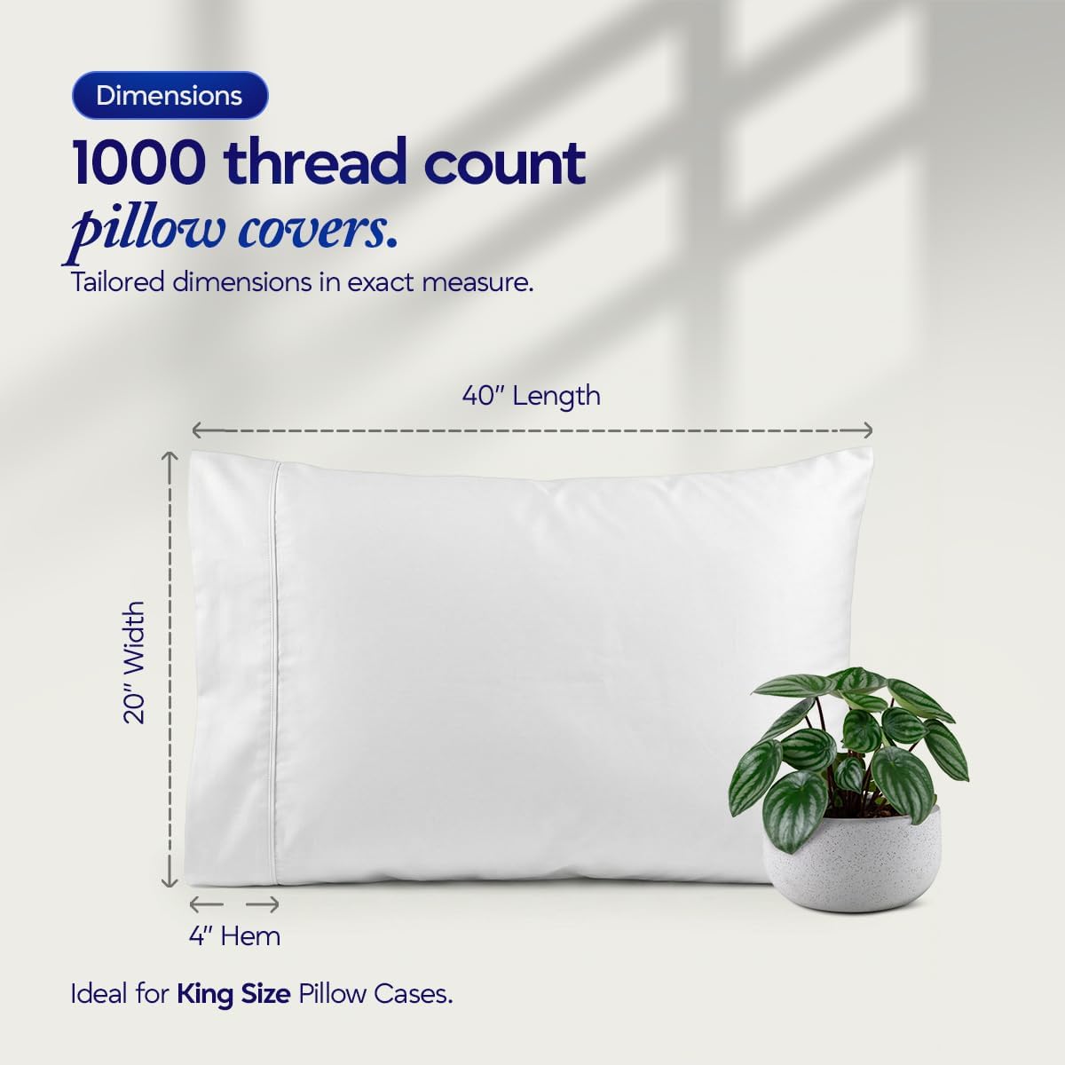 1000 TC Pillowcases Set of 4 100% Egyptian Cotton Pillow Cases with Long Staple Cotton & Sateen Weave, Silky Soft Hotel Like Bed Pillow…
