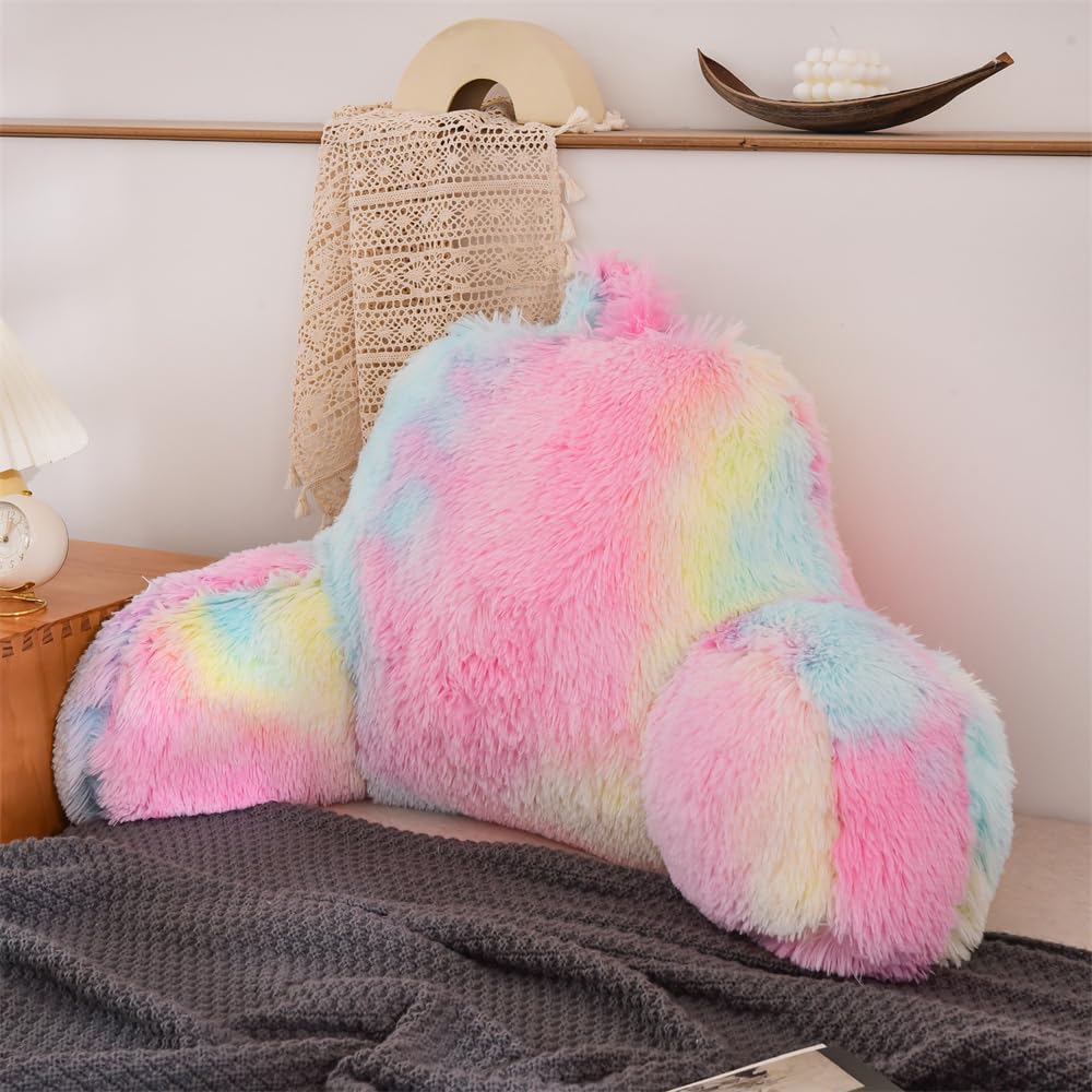 Aimuan Reading Pillow Bed Rest Pillow with Arms Rabbit Fur Cushion for Adults Teens Incline Rest Sitting up & Sleeping Snoring Pillow…