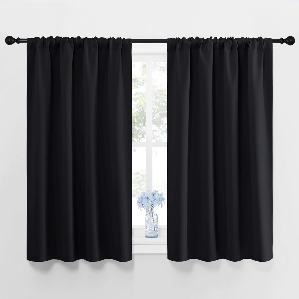 NICETOWN Black Blackout Curtains and Drapes 48 inches Long, Privacy RV Draperies for Small Windows, Thermal Insulated Curtain Panels (42"…
