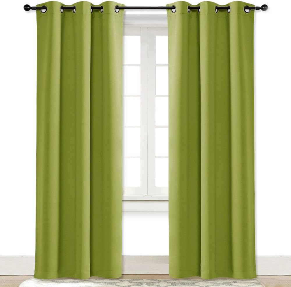 NICETOWN Green Curtain for Bedroom 84 inches Window Treatment Thermal Insulated Solid Grommet Blackout Drapery/Drape for Doors (1 Panel…