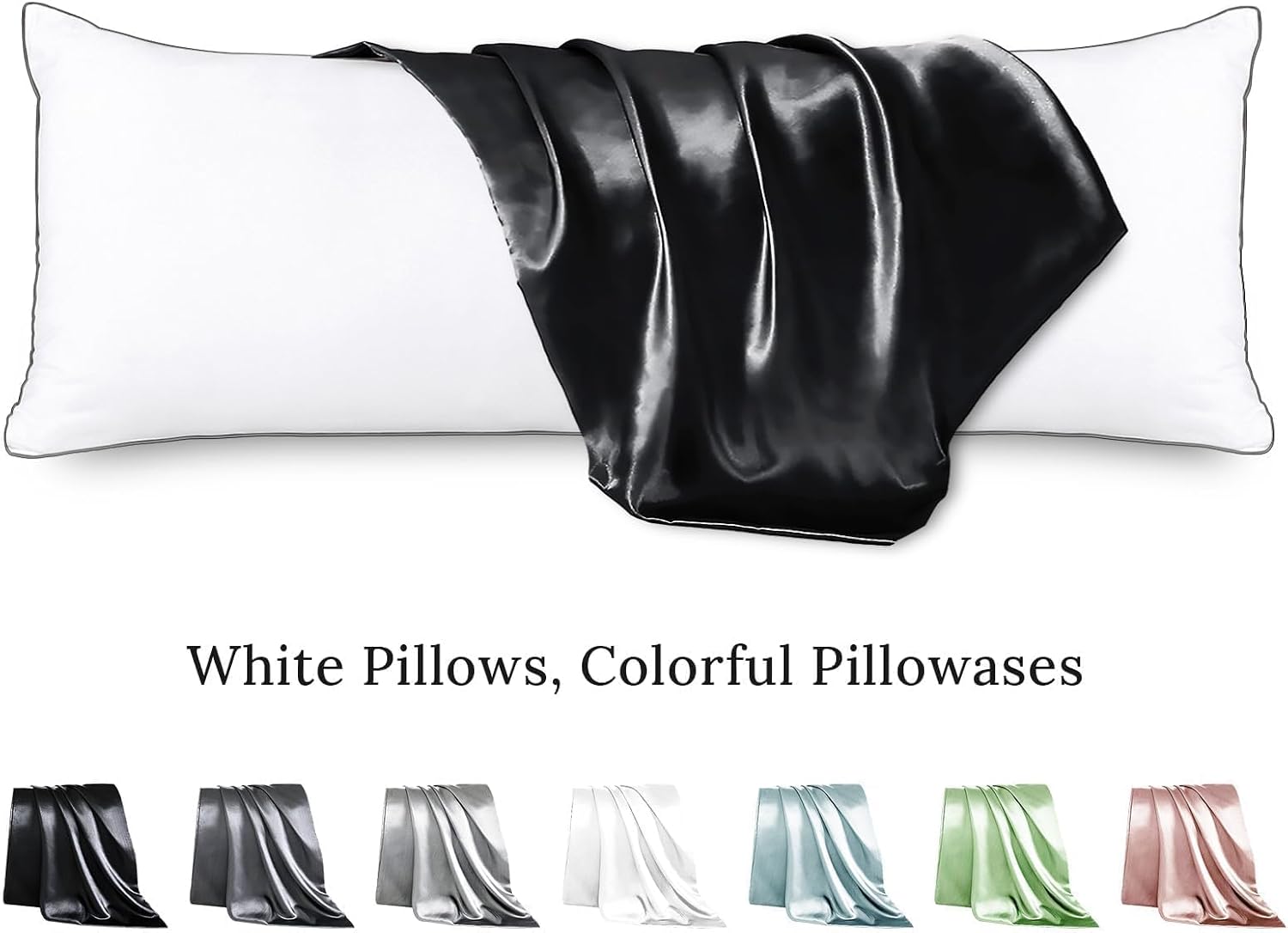 Huxmeyson Body Pillow with Satin Pillowcase, Body Pillow for Adults, Removable Cover, Black (20"x54") Black