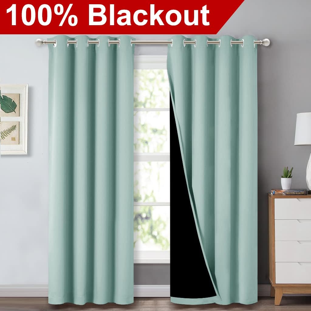 Nicetown Aqua Blue 100% Blackout Curtain Set, Thermal Insulated & Energy Efficiency Window Draperies for Guest Room, Full Shading Panels fo…