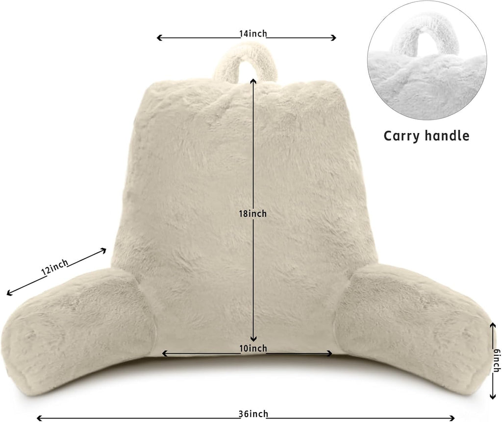 OAISZ Reading Pillow for Sitting in Bed Adult, Reading Pillow with Shredded Memory Foam, Bed Pillow with Faux Fur Washable Cover, Back…
