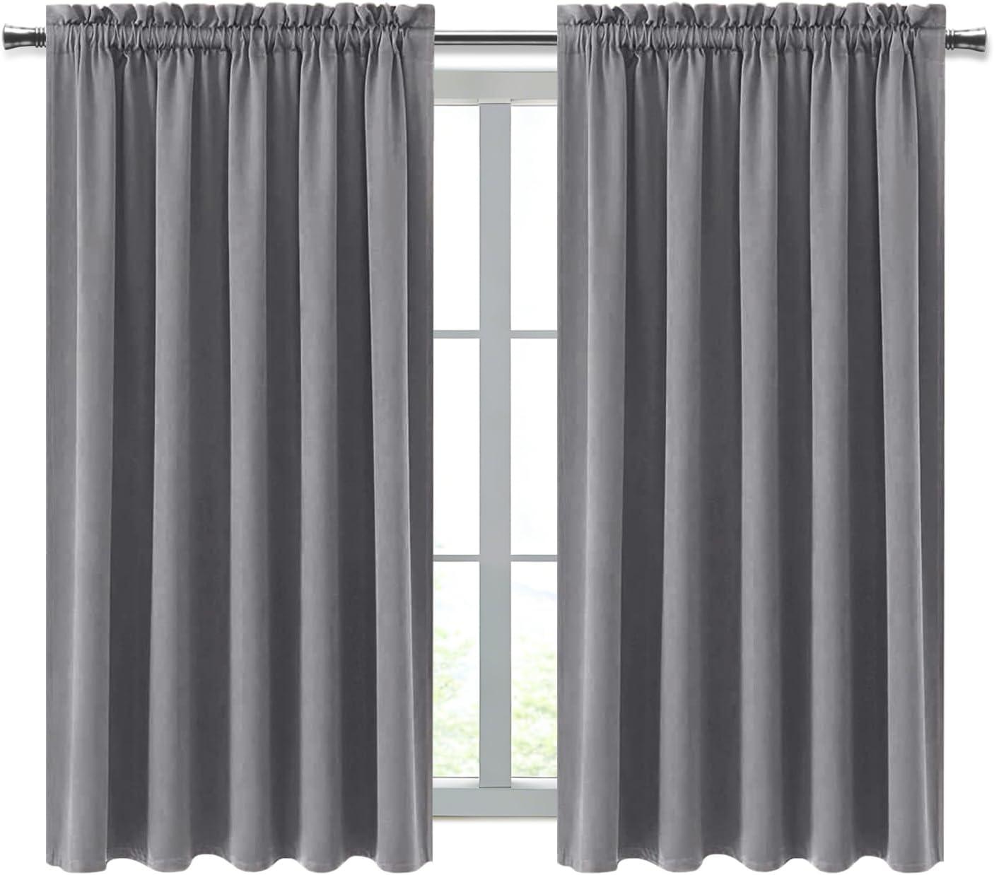 DWCN Blackout Curtains for Living Room Thermal Insulated, Energy Saving & Noise Reducing Bedroom Curtains, Grey, W 70x L 63 Inch, Set of…
