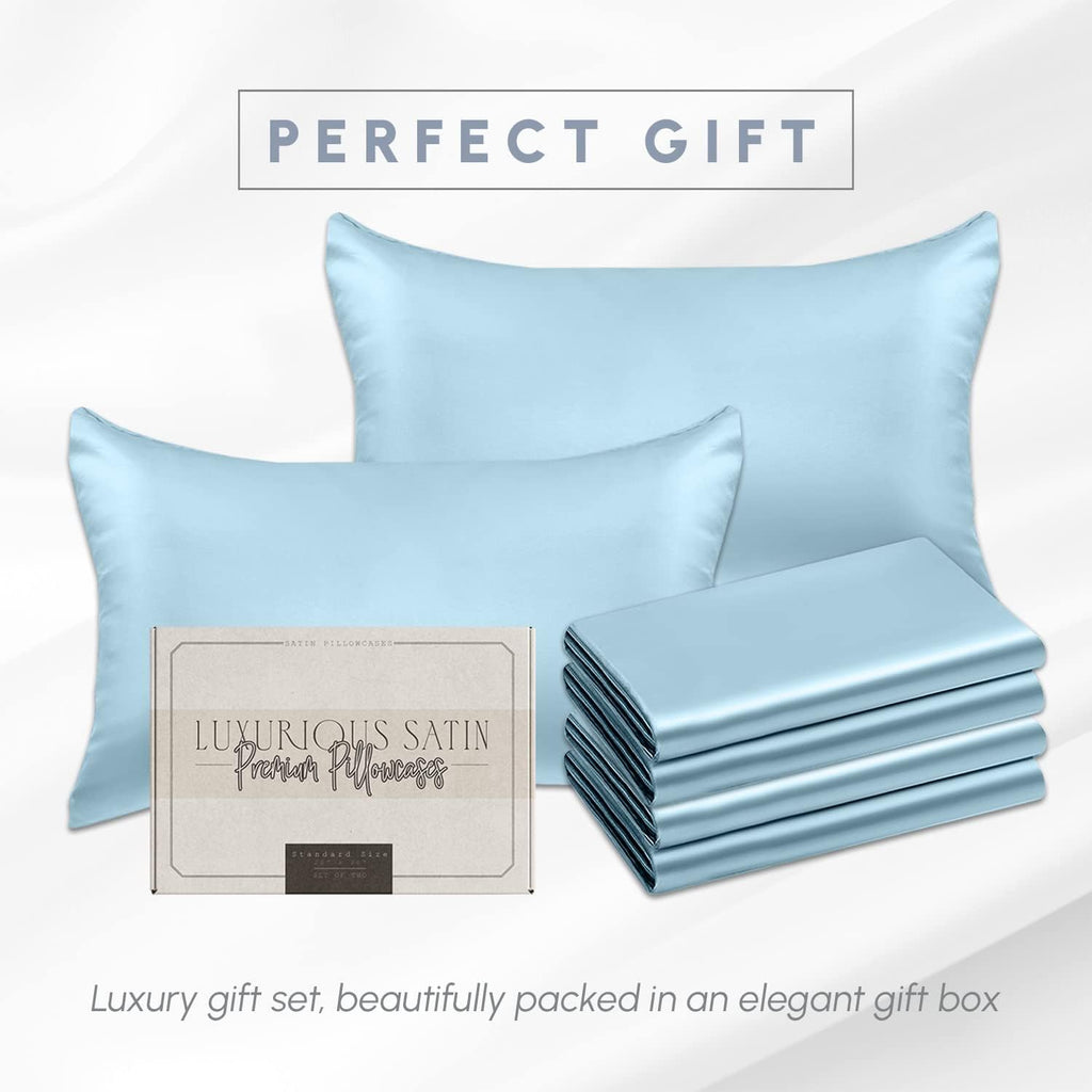 Elegantcomfort Elegant Comfort 6-Pack Baby Blue Satin Pillowcase Set with Hidden Zipper Closure, Silky Smooth for Hair and fabric comfort…