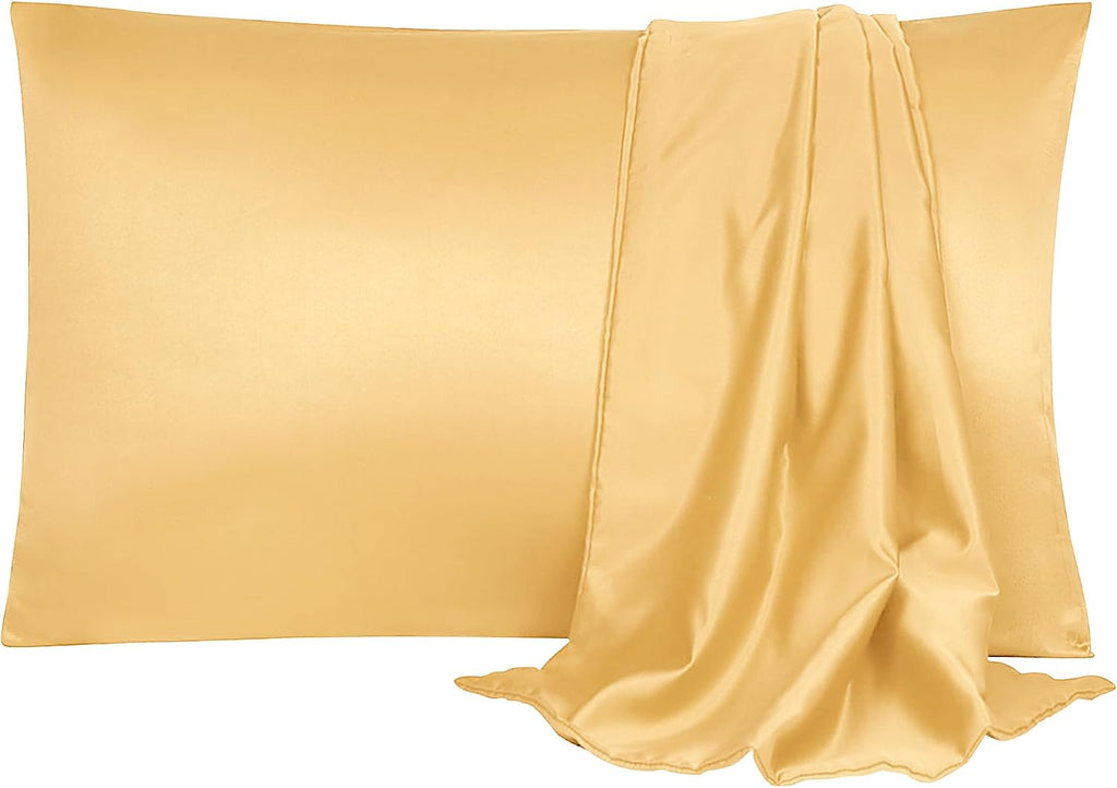 uxcell 2 Pack Silk Satin Pillowcase for Hair and Skin, Cool, Silky, Soft Breathable Pillow Cases King Size 20x36 Inch Sateen Pillowcase Cha…
