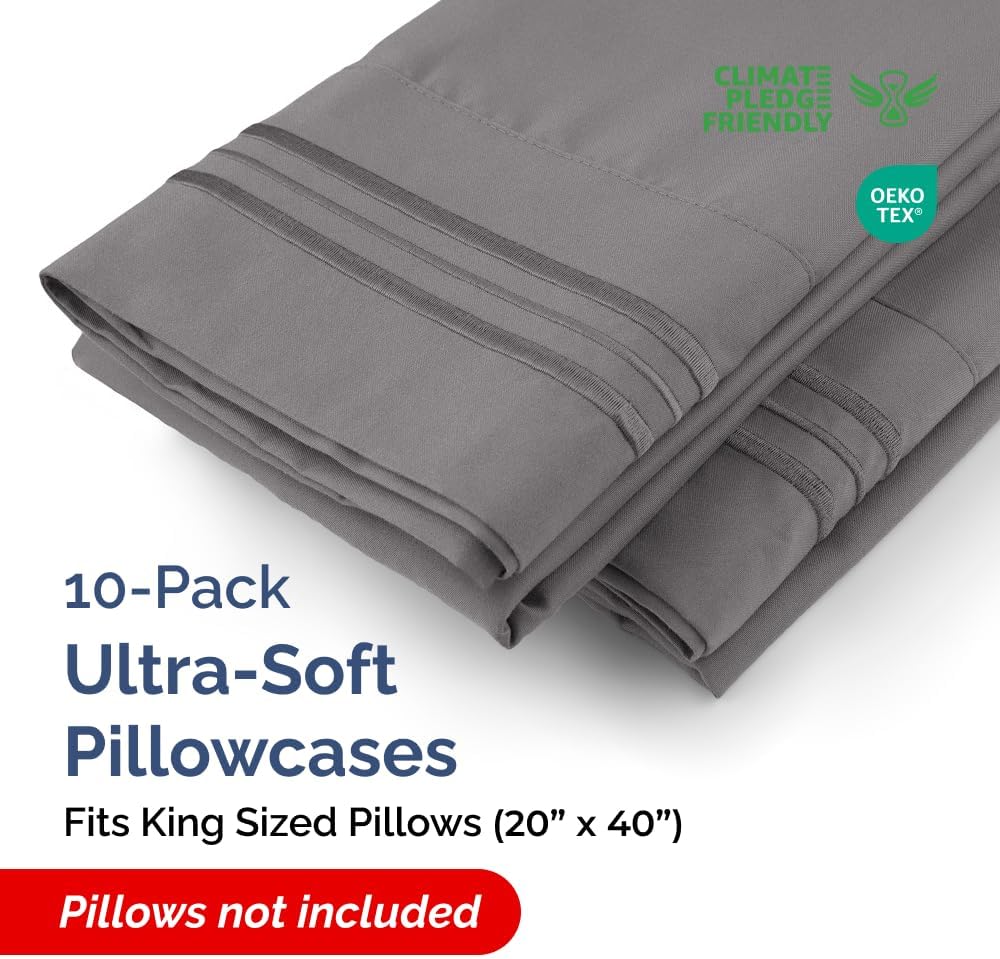King Pillow Cases Set of 10 - Ultra Soft Hotel Quality Pillowcase Covers - Comfy. Cozy & Wrinkle Free - Shrink, Stain and Fade Resistant…