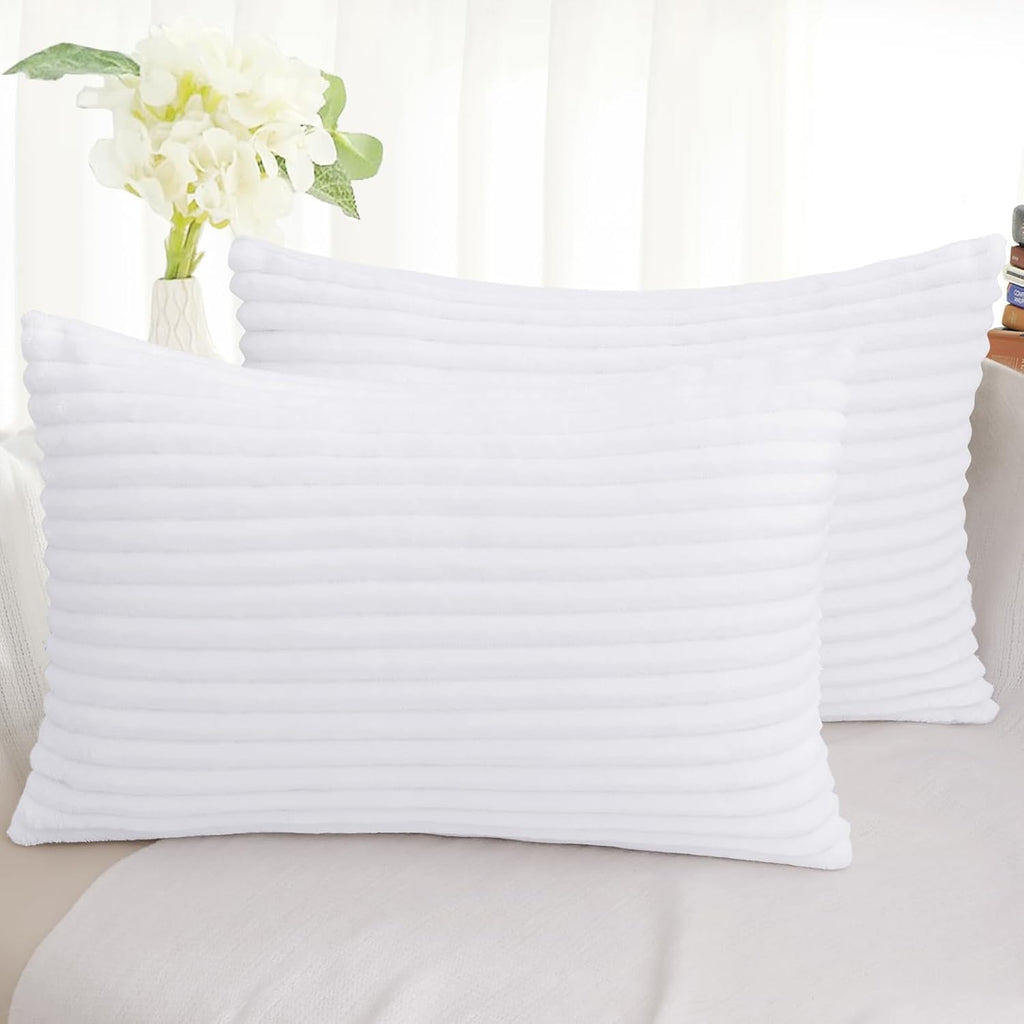 SimmoreHomeDecor Simmore Decorative Throw Pillow Covers 12x20 Set of 2, Soft Natural Plush Flannel Double-Sided Fluffy Lumbar Pillow Covers…