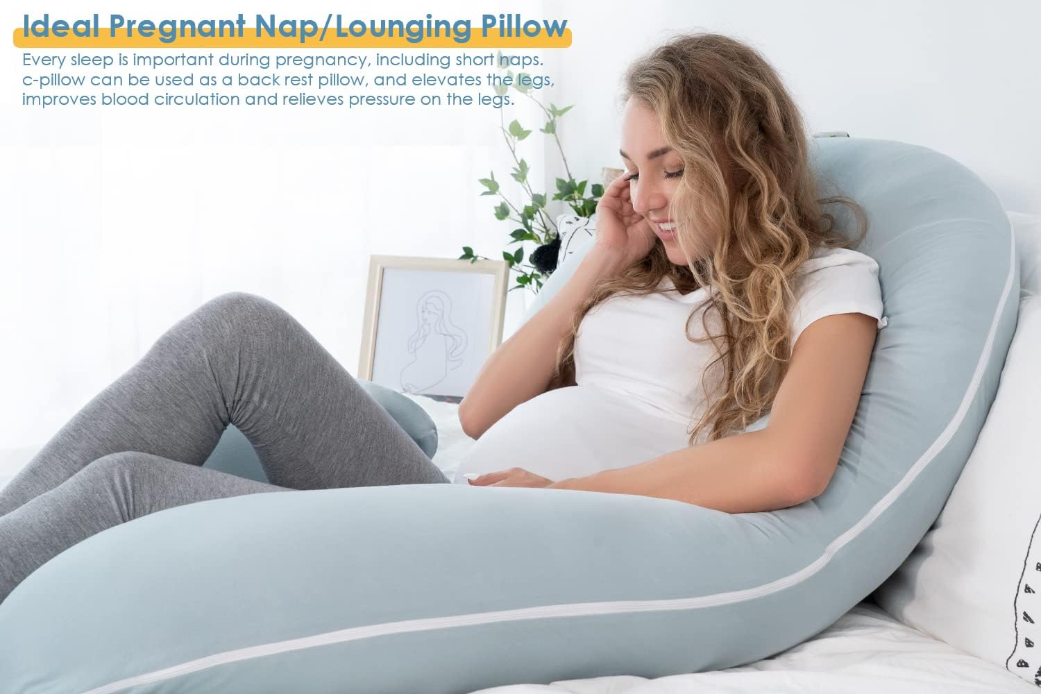 INSEN Pregnancy Pillows for Sleeping, Maternity Pillow with Cooling Cotton Cover, C Shaped for Pregnant Side Sleeping, Green