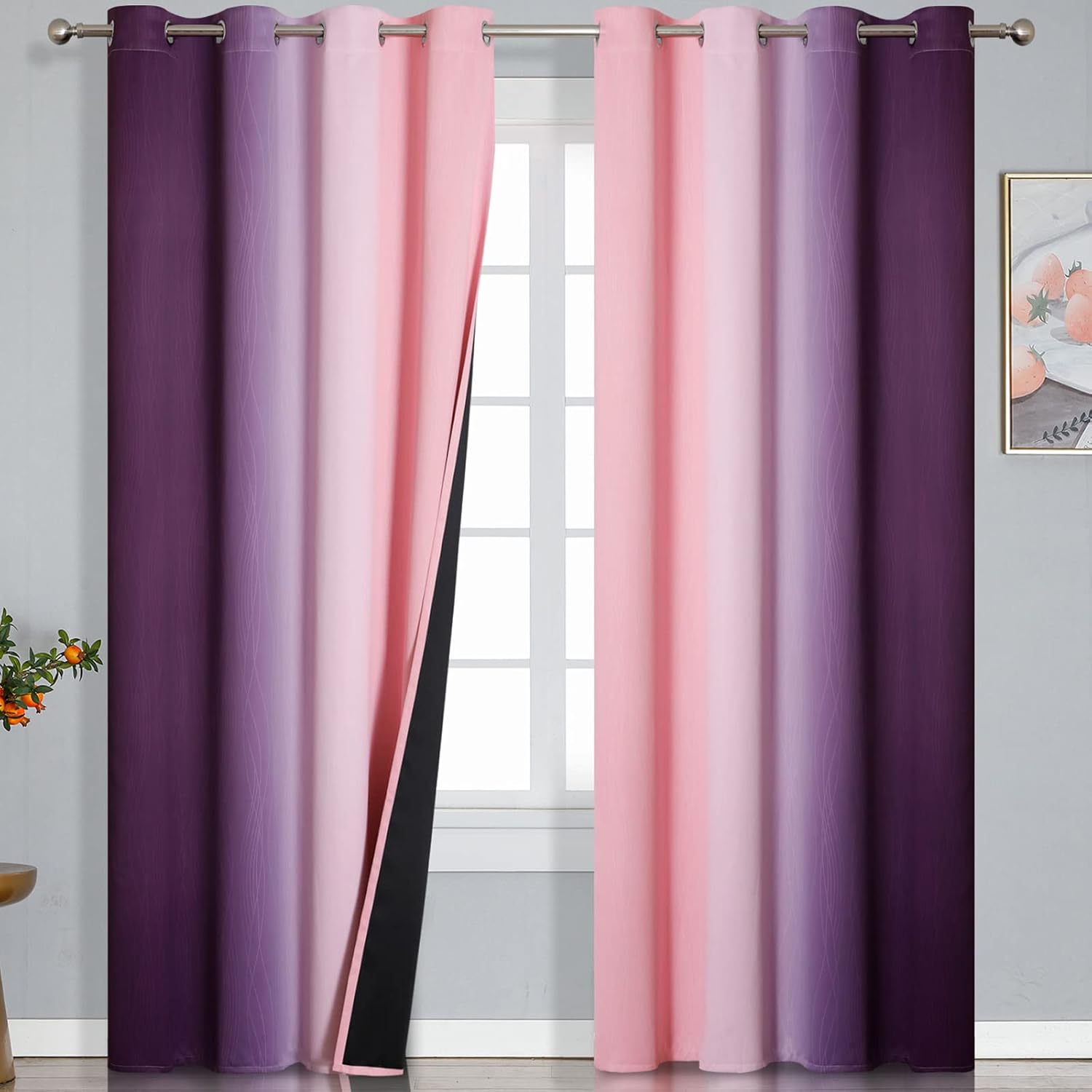 Estelartextiler Estelar Textiler Pink and Purple Blackout Curtains for Bedroom, Thermal Insulated Drapes 108 Inches Long, Full Light Blocki…