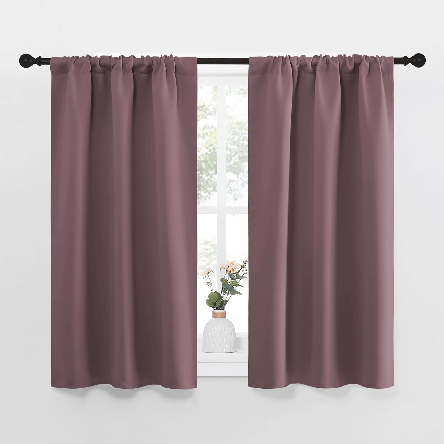 NICETOWN Kitchen Curtains, Short Blackout Curtains & Drapes, Small Window Draperies for Dining Room, Cupboard (Dry Rose, 34" W by 45" L…