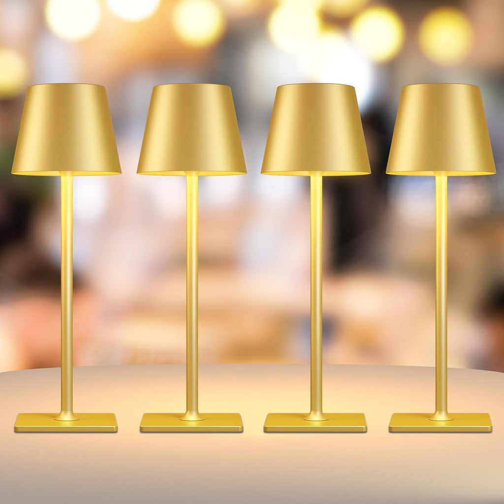 Yogaret 4 Pack Gold Rechargeable Led Cordless Table Lamps, Cordless Lamp with 6000mAh Battery Operated, Wireless Lamp for Restaurant Home…