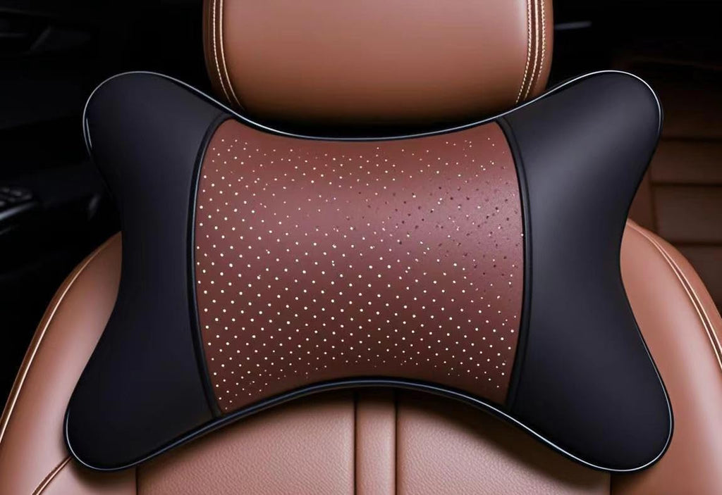 Professinalcaraccessories Car Neck Pillows Both Side Pu Leather 2pieces Pack Headrest Fit for Most Cars Filled Fiber Universal Car Pillow (…
