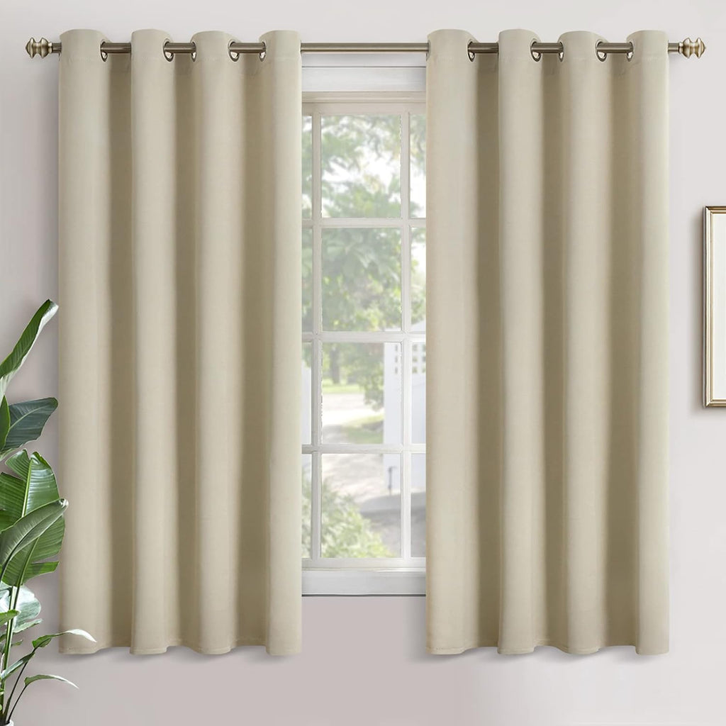 YoungsTex Beige Blackout Curtains for Bedroom 63 Inches Long - Room Darkening Drapes with Grommet for Living Room Office Country Thermal In…