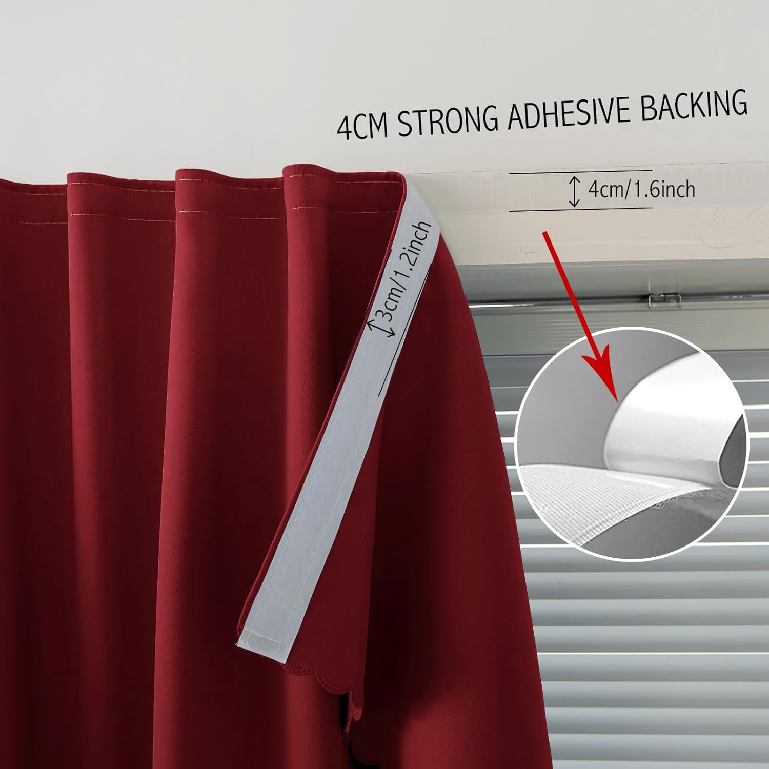 Self Adhesive Curtains, Stick Curtain Blackout Shades Window Cover Curtains for Living Room No Drilling, 47" W X 71" L, Burgundy, 1 Panel