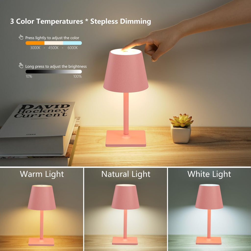 Yogaret Pink Cordless Table Lamp Set of 2 for Patio Restaurant Home Dinner Dining