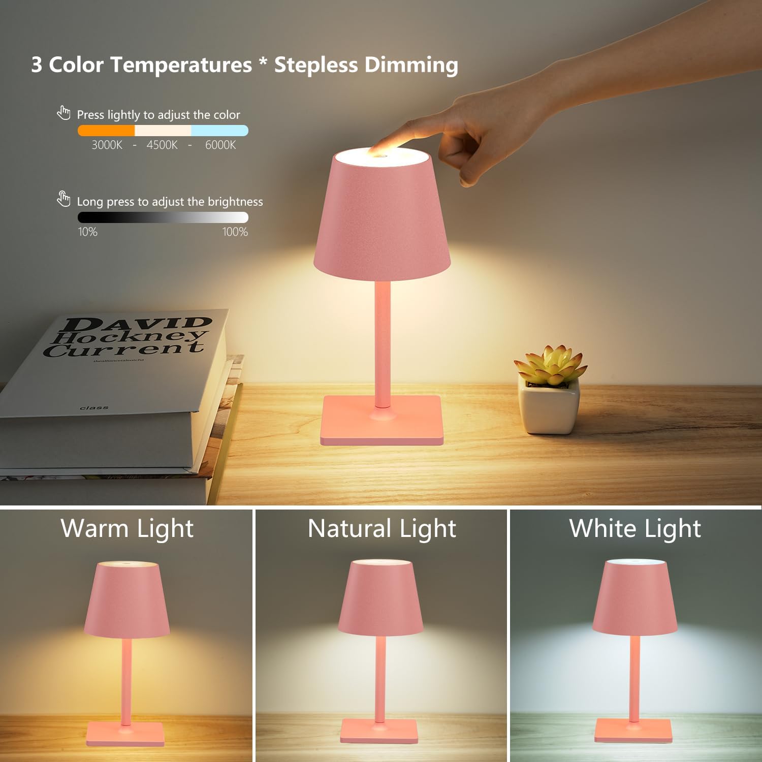 Yogaret Pink Cordless Table Lamp Set of 2 for Patio Restaurant Home Dinner Dining
