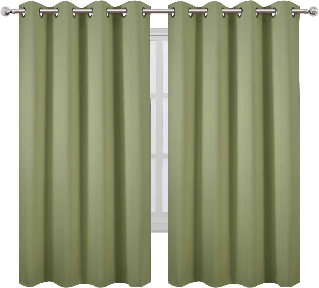 Lemomo Sage Green Blackout Curtains 52 x 63 Inch Length/Set of 2 Curtain Panels/Thermal Insulated Room Darkening Curtains for Bedroom and L…