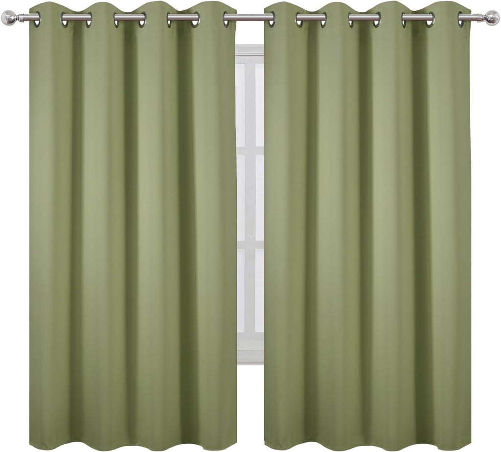 Lemomo Sage Green Blackout Curtains 66 x 63 Inch Length/Set of 2 Curtain Panels/Thermal Insulated Room Darkening Blackout Curtains for Bedr…