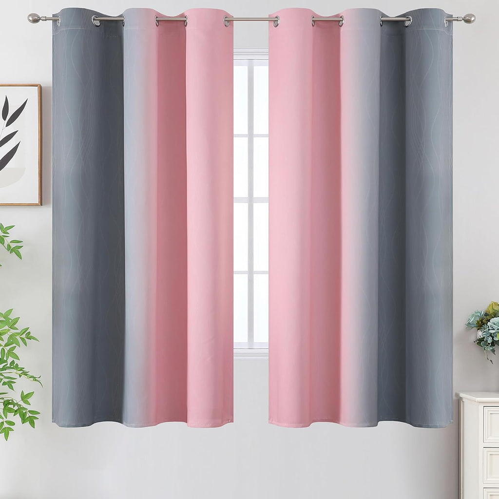 Estelartextiler Estelar Textiler Ombre Gray and Pink Blackout Curtains 63 Inch Length 2 Panels, Full Light Blocking Curtains for Kids Room,…