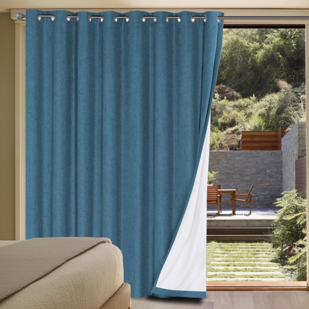 H.VERSAILTEX Linen Blackout Curtains Durable Thick Textured Linen Look 100% Blackout Patio Door Curtain Anti Rust Grommet Extra Wide…
