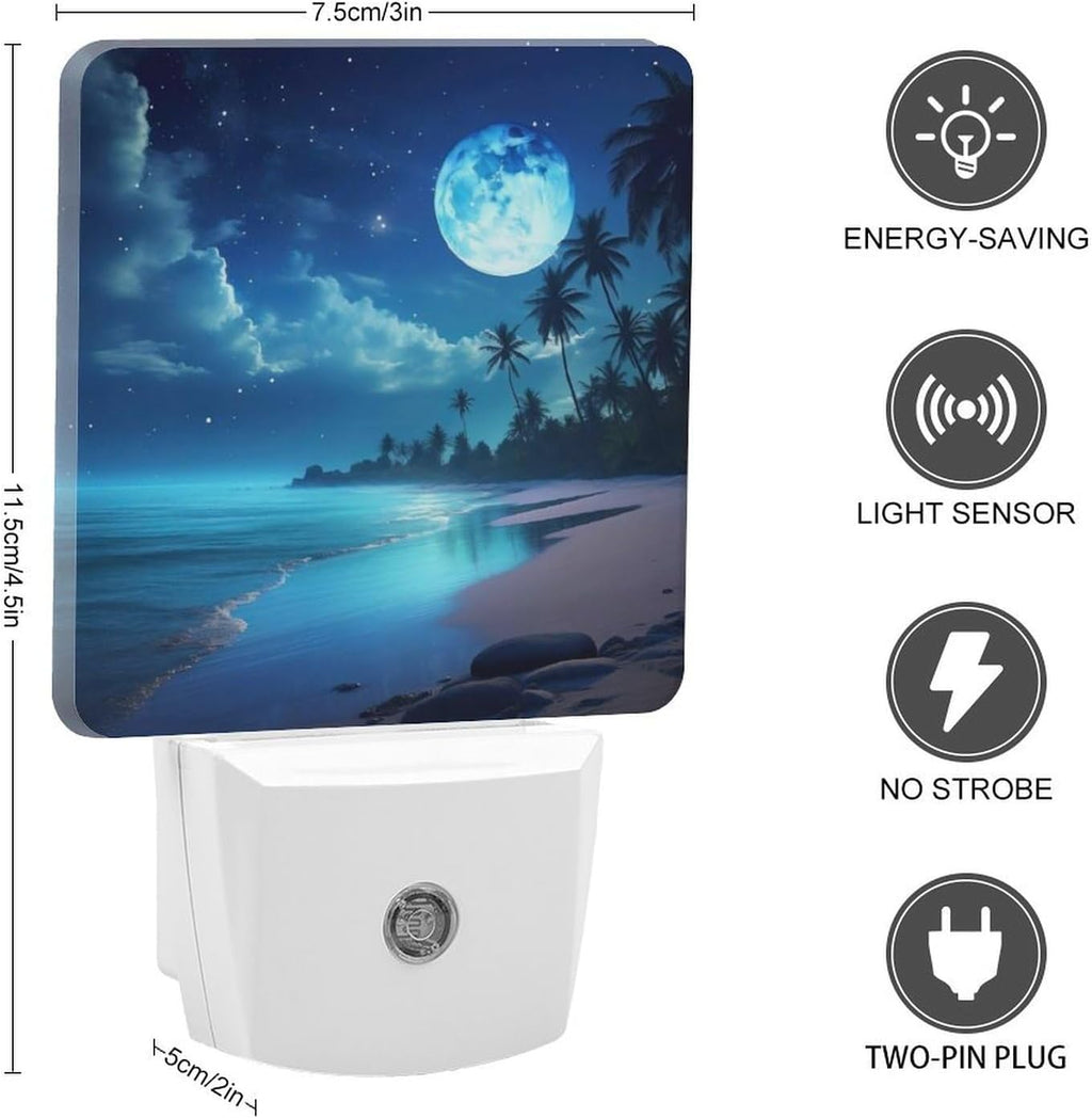YKJAHSD Moon Beach Night Light, Plug into Wall Decor Nightlights for Bedroom, Bathroom, Hallway, Kitchen, with Dusk to Dawn Light Au…